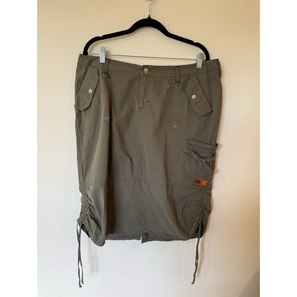 Vintage KIK GIRL Khaki Green Cargo Skirt Size 16 Rave Raver Midi Length Skater
